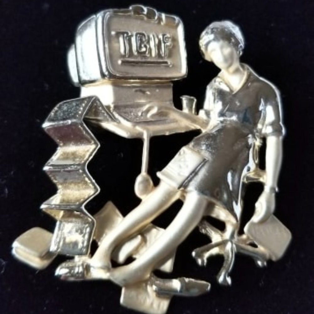 Vintage DANECRAFT goldtone secretary brooch pin